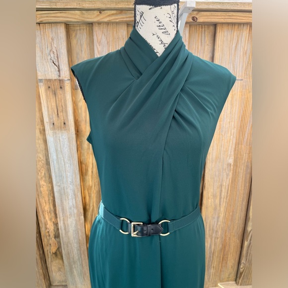 Lauren Ralph Lauren Belted Jersey Mock Neck Green Dress size 8. - Picture 4 of 11